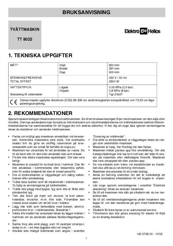 Mode d'emploi ELEKTRO HELIOS TT8022