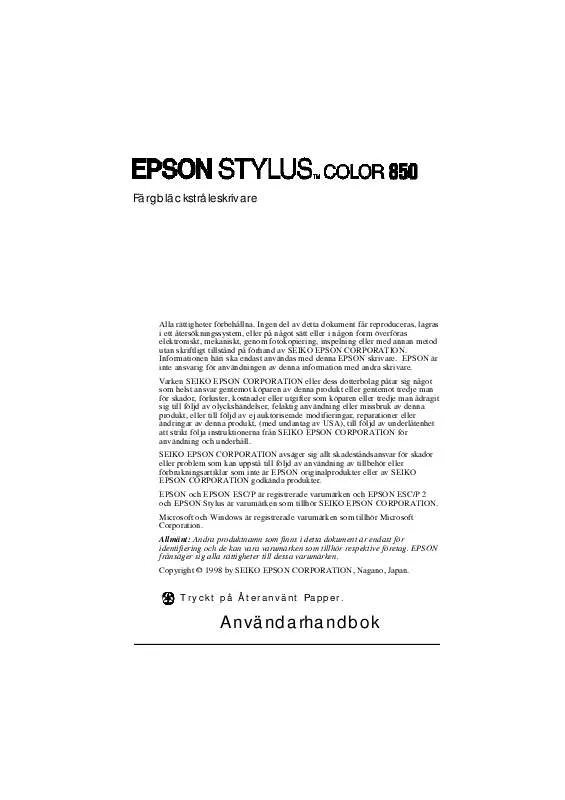 Mode d'emploi EPSON STYLUS COLOR 850