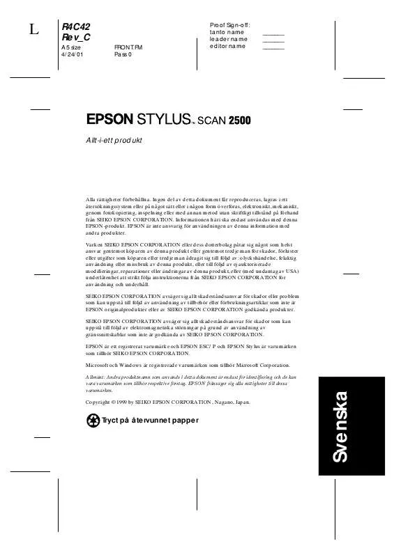 Mode d'emploi EPSON STYLUS SCAN 2500