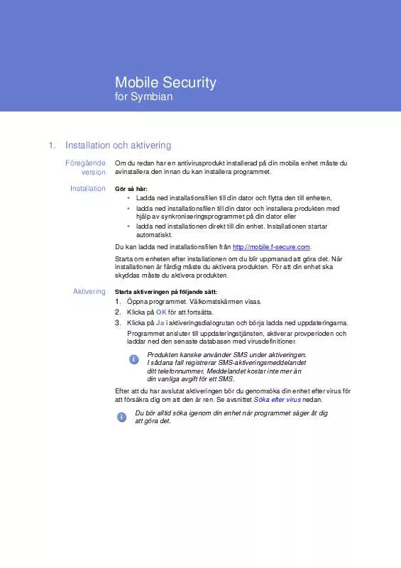 Mode d'emploi F-SECURE MOBILE SECURITY 3.1 FOR SYMBIAN