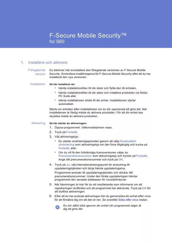 Mode d'emploi F-SECURE MOBILE SECURITY FOR S60