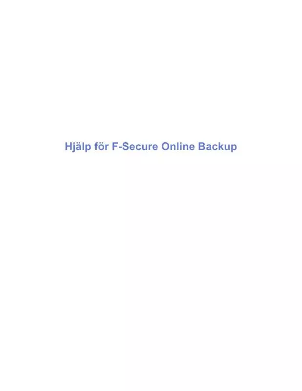 Mode d'emploi F-SECURE ONLINE BACKUP