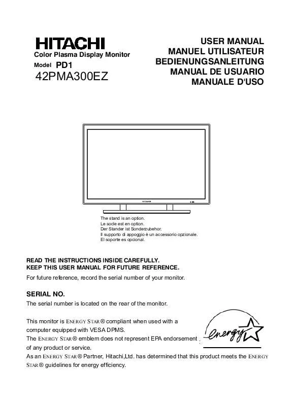 Mode d'emploi HITACHI 42PMA300EZ