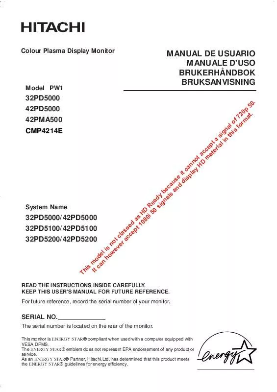 Mode d'emploi HITACHI 42PMA500