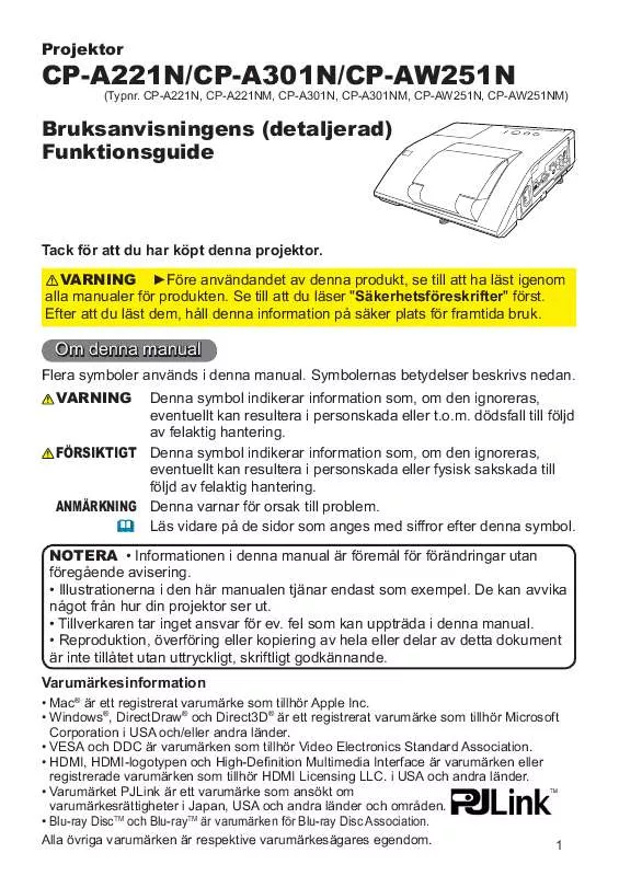 Mode d'emploi HITACHI CP-A301NM