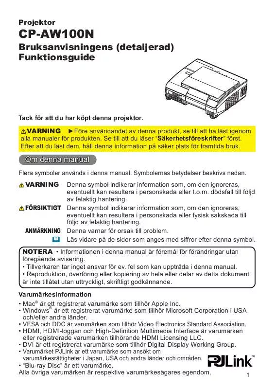 Mode d'emploi HITACHI CP-AW100