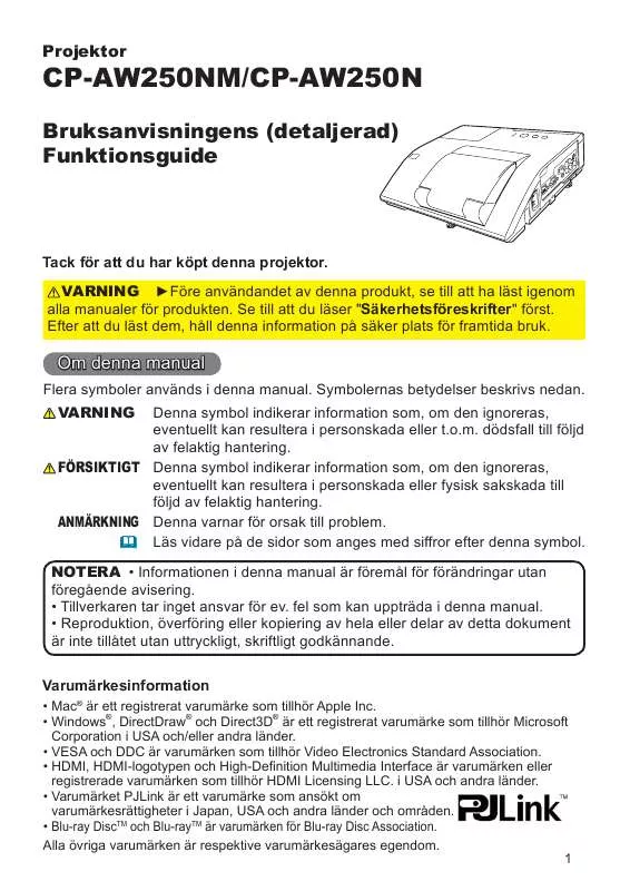 Mode d'emploi HITACHI CP-AW250N