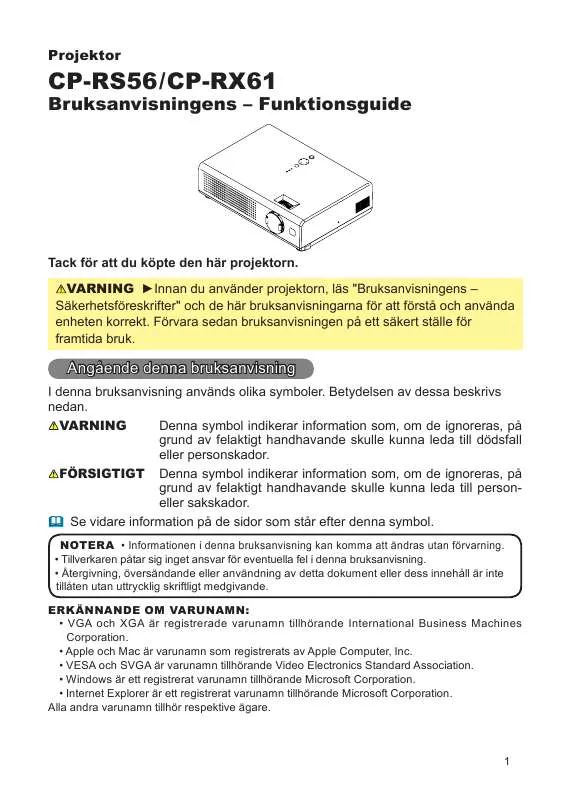 Mode d'emploi HITACHI CP-RS56W