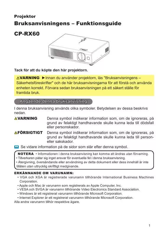 Mode d'emploi HITACHI CP-RX60W