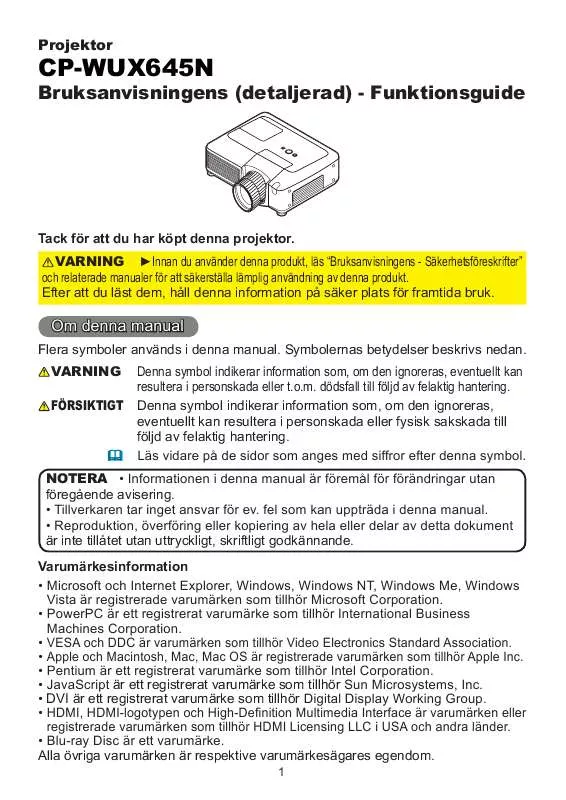 Mode d'emploi HITACHI CP-WUX645N