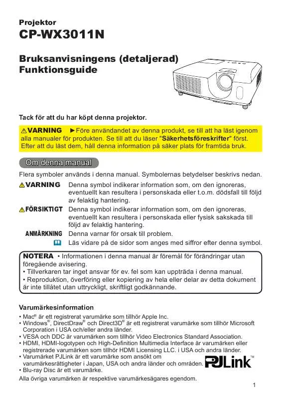 Mode d'emploi HITACHI CP-WX3011