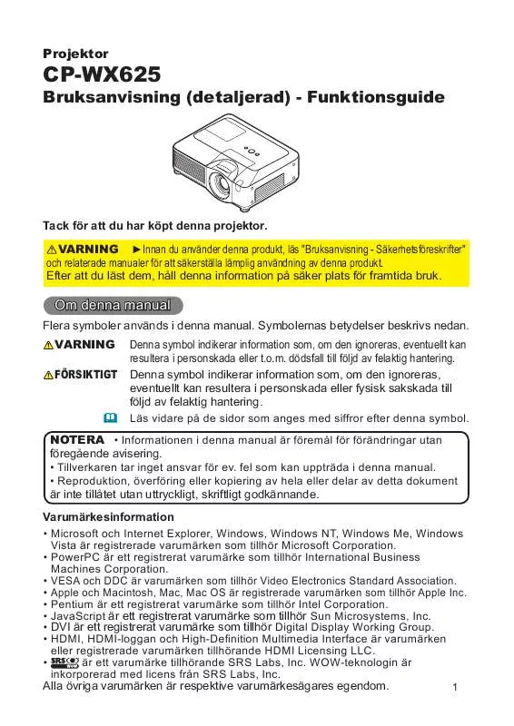 Mode d'emploi HITACHI CP-WX625W