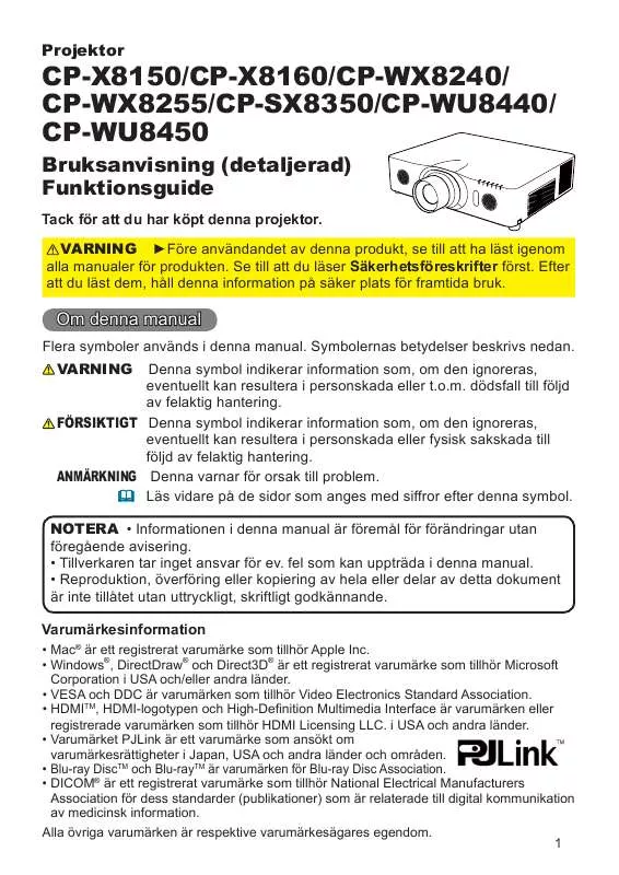 Mode d'emploi HITACHI CP-WX8255