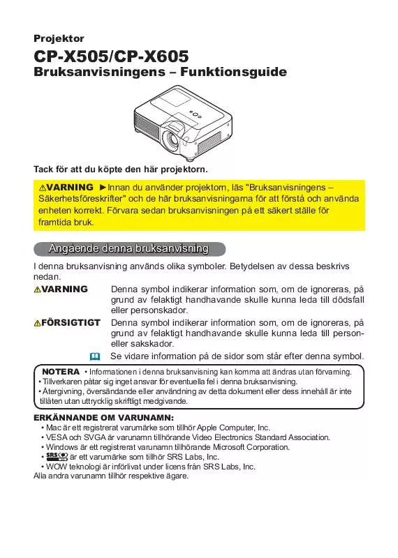 Mode d'emploi HITACHI CP-X605W