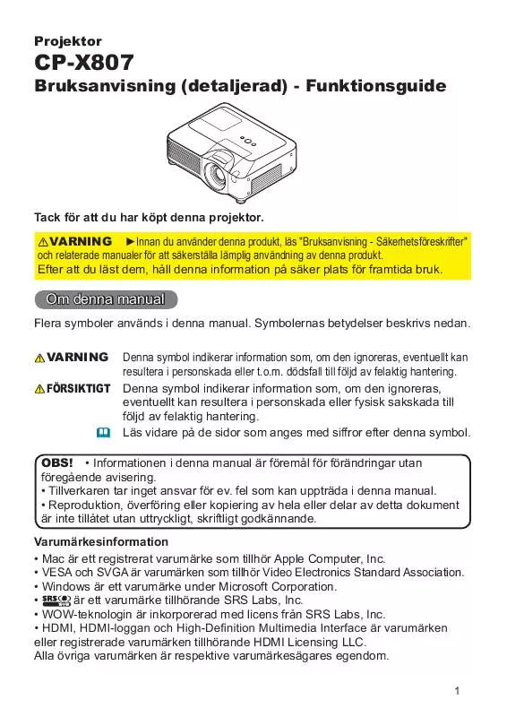 Mode d'emploi HITACHI CP-X807W