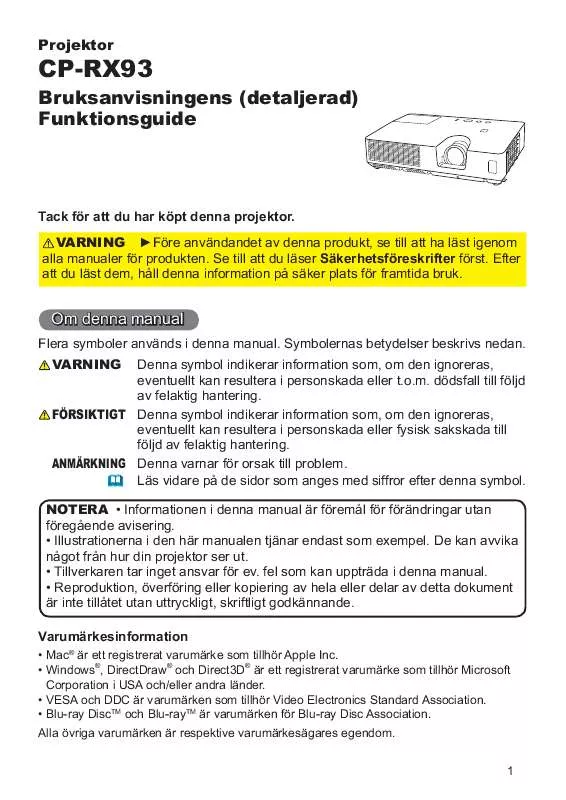 Mode d'emploi HITACHI CP-RX93