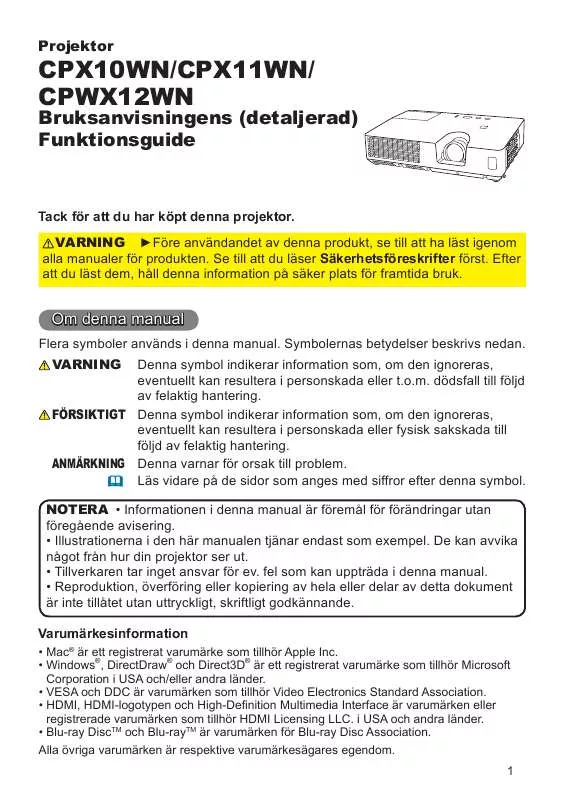 Mode d'emploi HITACHI CPWX12WN