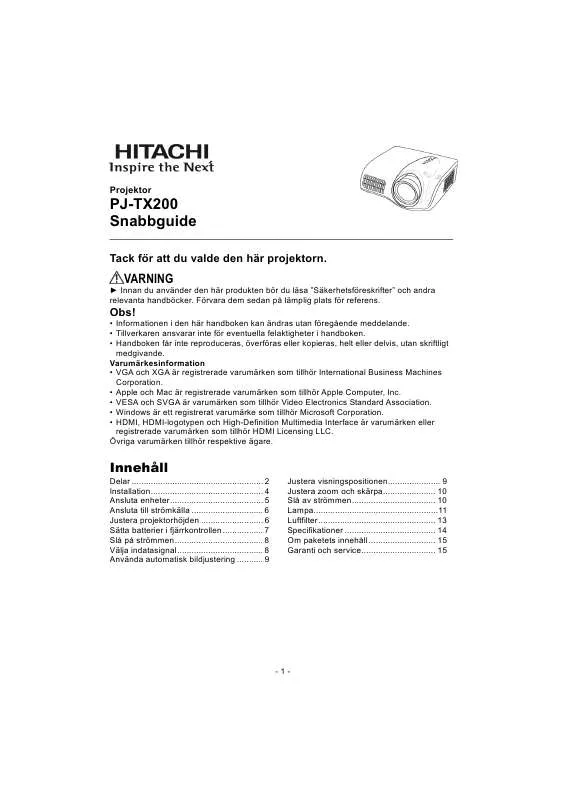 Mode d'emploi HITACHI PJ-TX200E