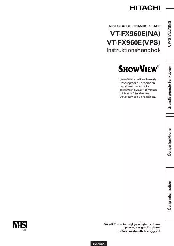 Mode d'emploi HITACHI VTFX960ENA