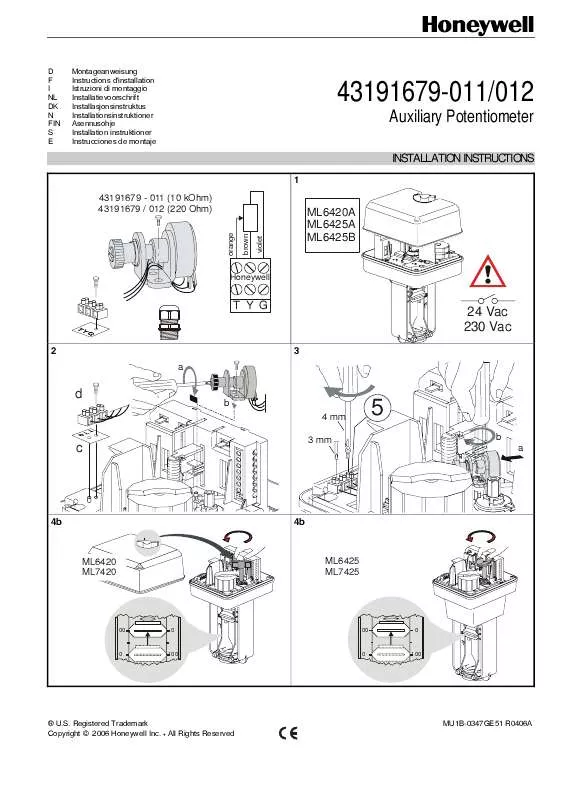 Mode d'emploi HONEYWELL 43191679-012