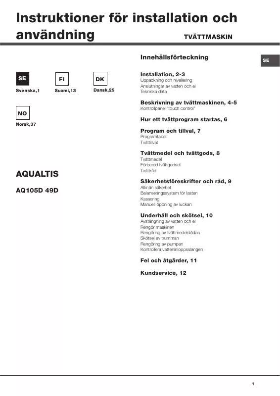 Mode d'emploi HOTPOINT AQ105D 49D EU/A