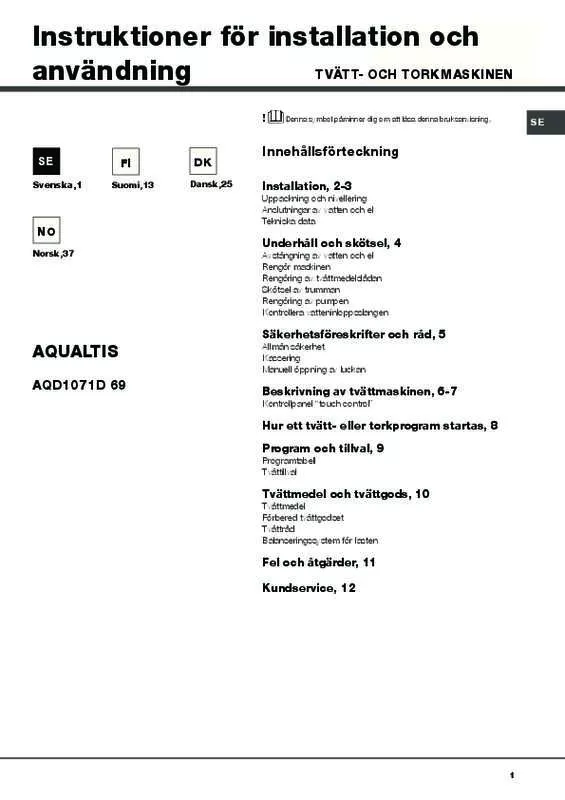 Mode d'emploi HOTPOINT AQD1071D 69 EU/A