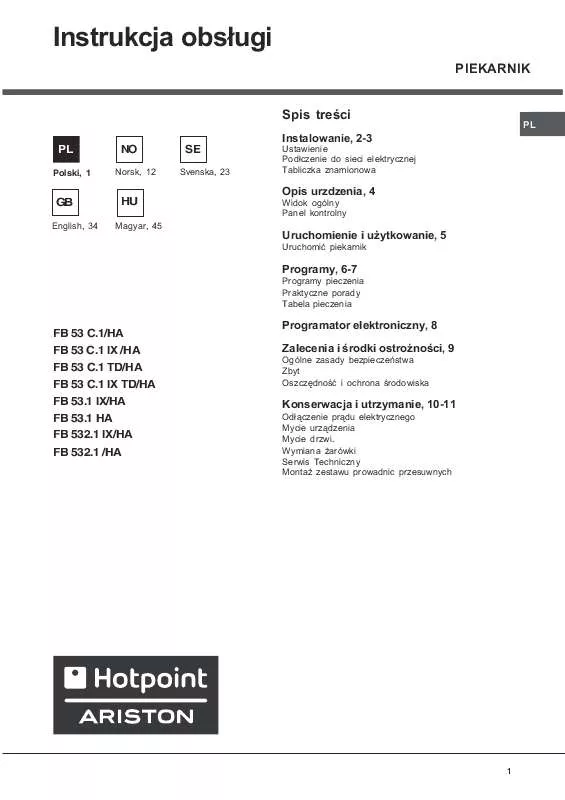 Mode d'emploi HOTPOINT FB 53.1 IX/HA