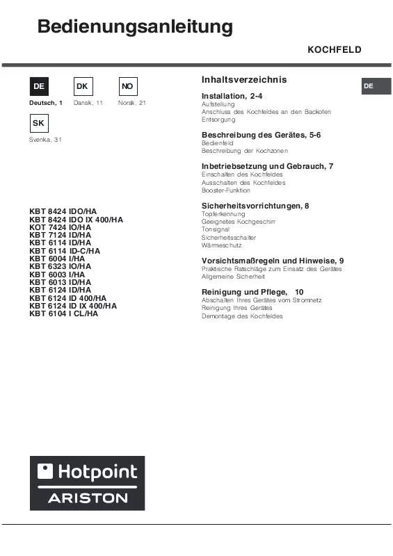 Mode d'emploi HOTPOINT KBT 6124ID IX 400/HA