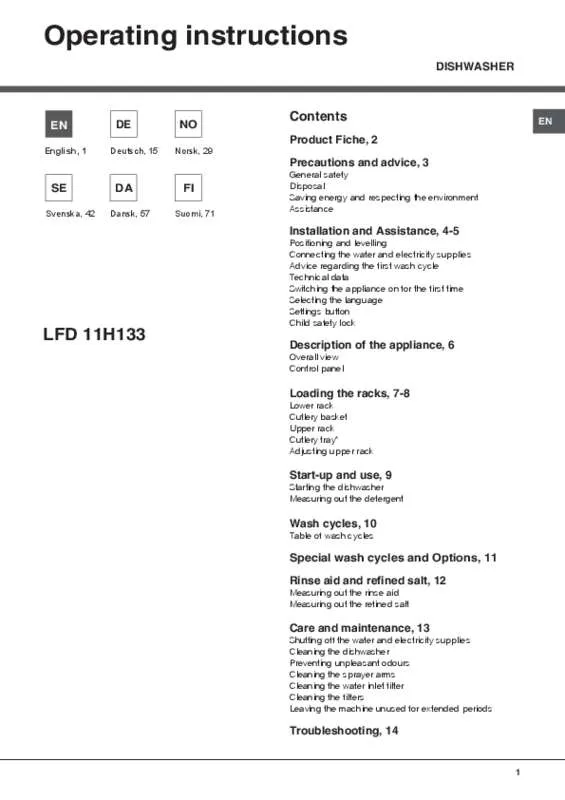 Mode d'emploi HOTPOINT LFD 11H133 DE/SK