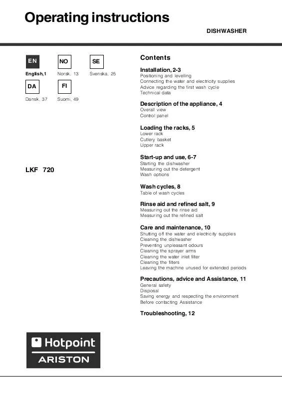 Mode d'emploi HOTPOINT LFF 825 SK/HA