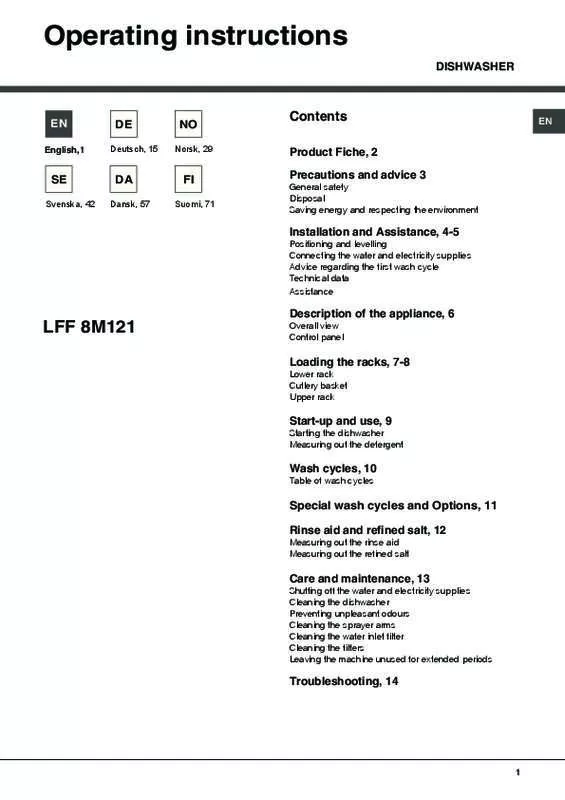 Mode d'emploi HOTPOINT LFF 8M121 CX DE/SK