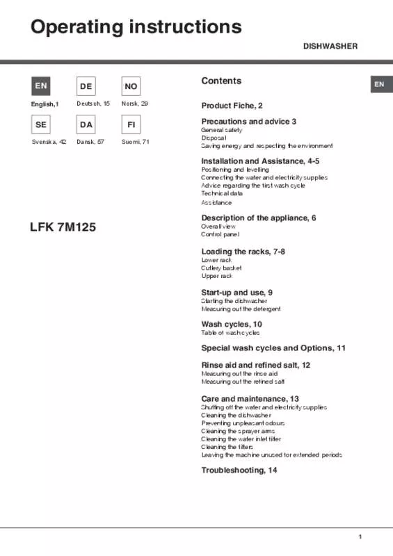 Mode d'emploi HOTPOINT LFK 7M125 DE/SK