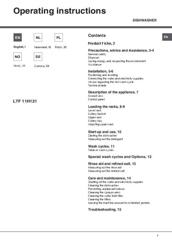 Mode d'emploi HOTPOINT LTF 11H121 EU