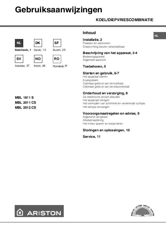 Mode d'emploi HOTPOINT MBL 2011 CS