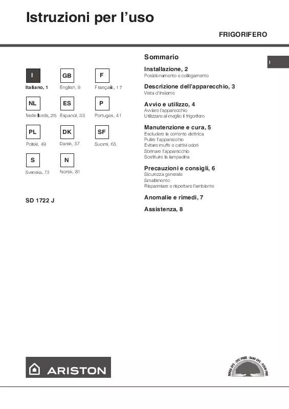 Mode d'emploi HOTPOINT SD 1722 J