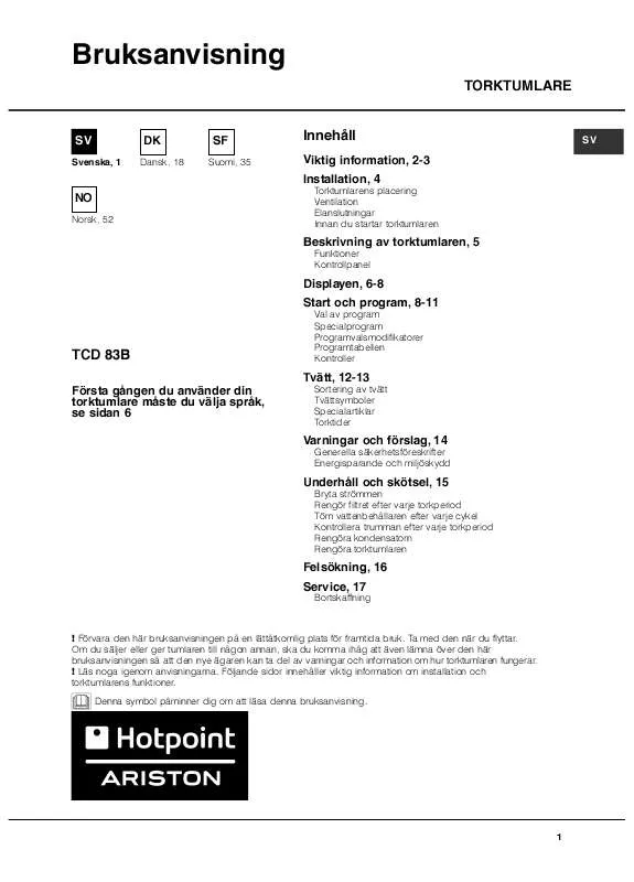 Mode d'emploi HOTPOINT TCD 83B 6P/Z