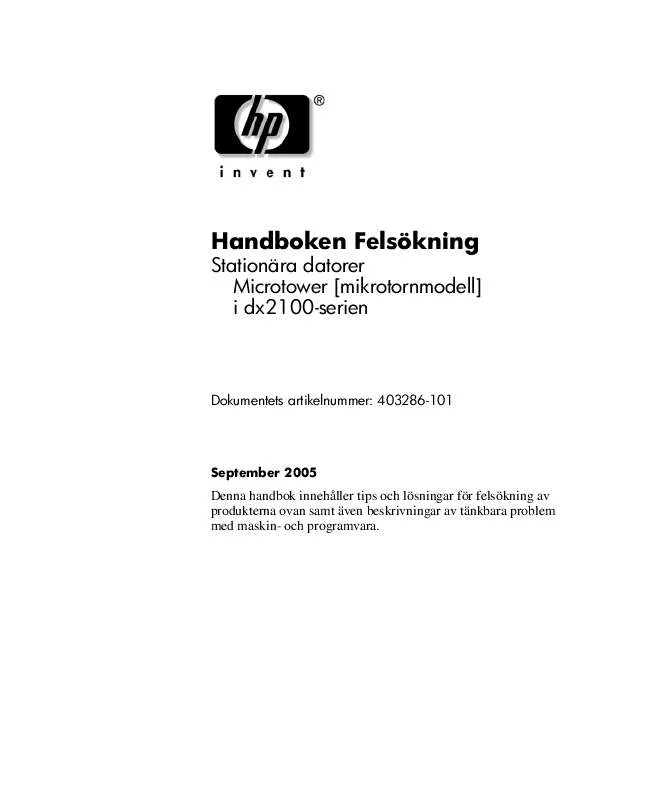 Mode d'emploi HP COMPAQ DX2100 MICROTOWER PC