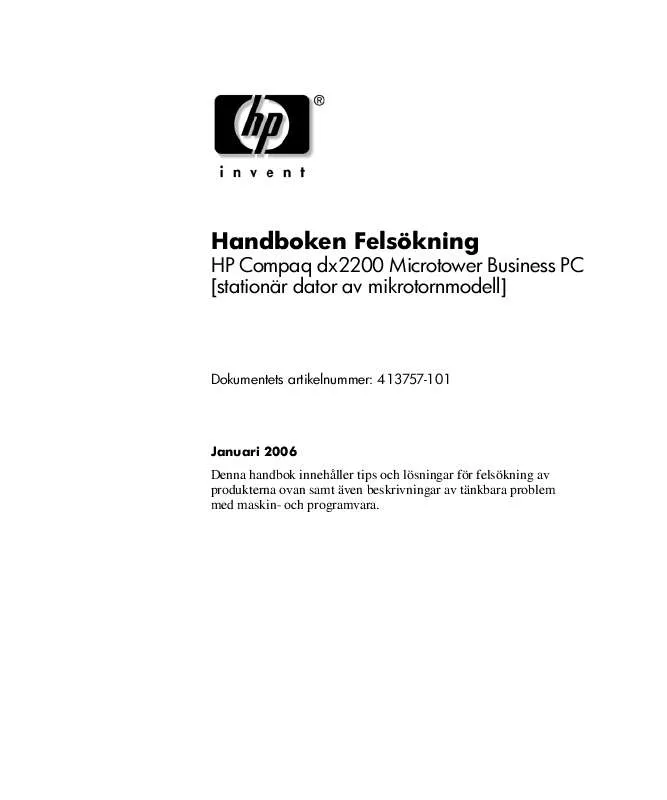 Mode d'emploi HP COMPAQ DX2200 MICROTOWER PC