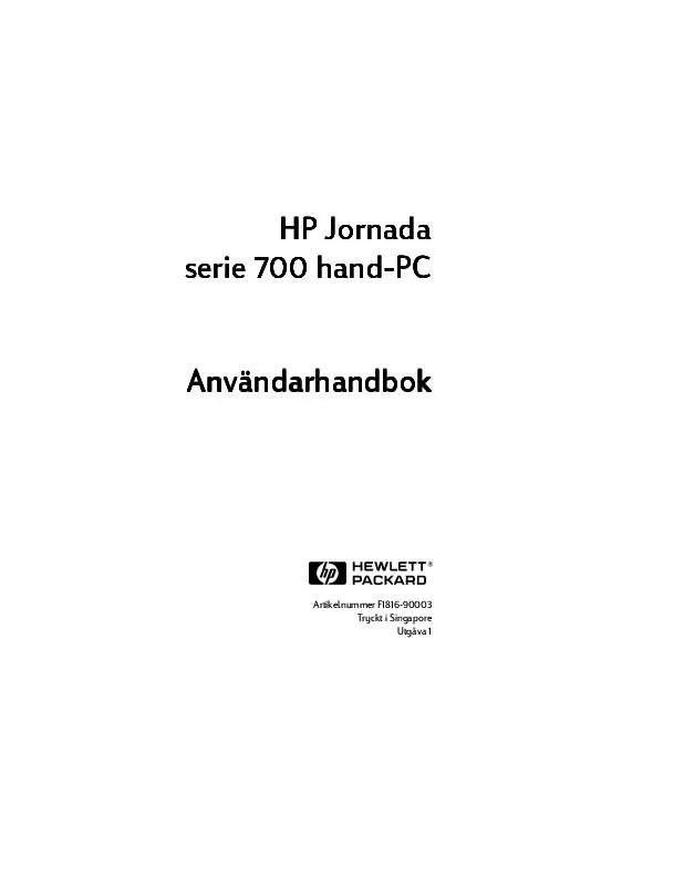 Mode d'emploi HP JORNADA 700 HANDHELD PC