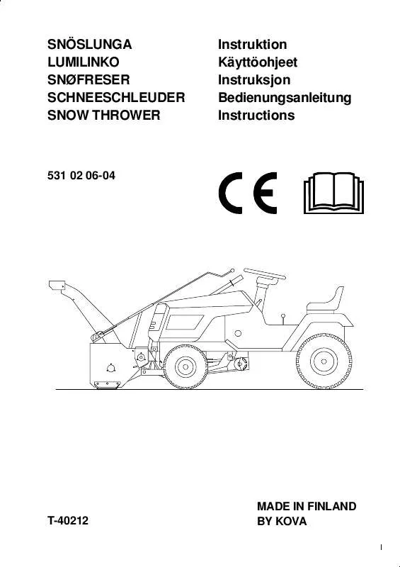 Mode d'emploi HUSQVARNA SNOW THROWER SNÖSLUNGA LUMILINKO SNØFRESER SCHNEESCHLEUDER T-40212 531 02 06-04