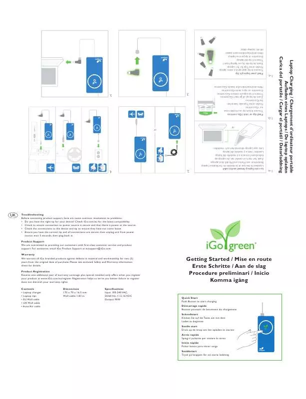 Mode d'emploi I-GO LAPTOP TRAVEL CHARGER IGO GREEN