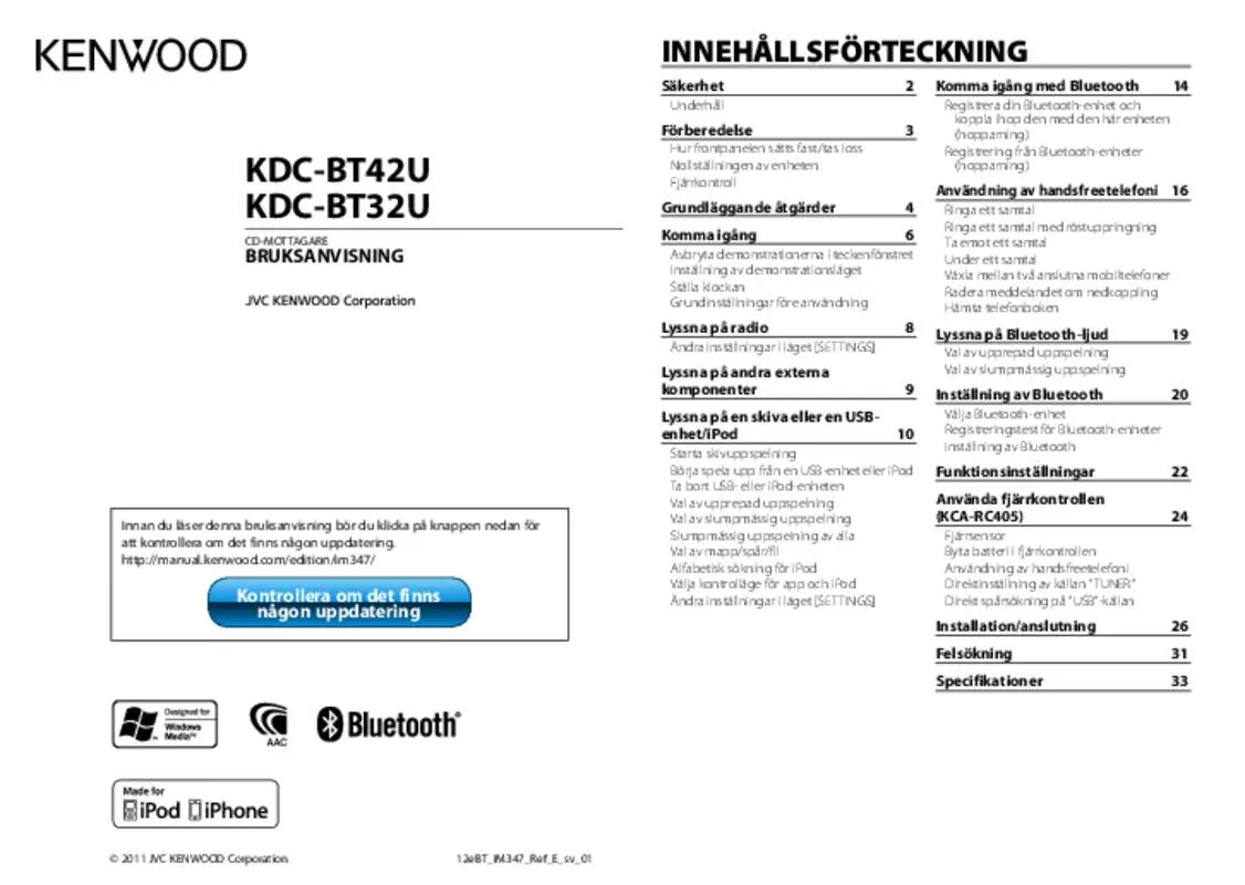 Mode d'emploi KENWOOD KDC-BT42U