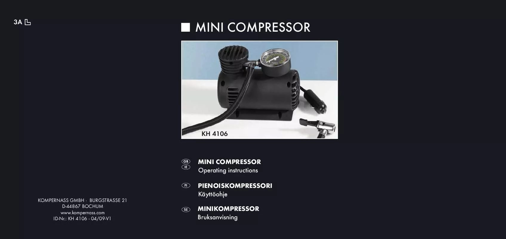 Mode d'emploi KOMPERNASS KH 4106 MINI-COMPRESSOR