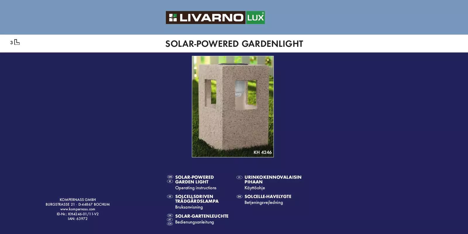 Mode d'emploi LIVARNO KH 4246 SOLAR-POWERED GARDEN LIGHT