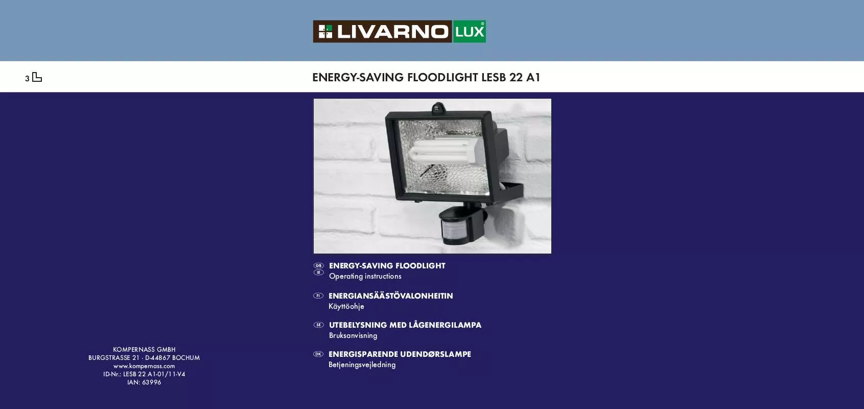 Mode d'emploi LIVARNO LESB 22 A1 ENERGY-SAVING FLOODLIGHT