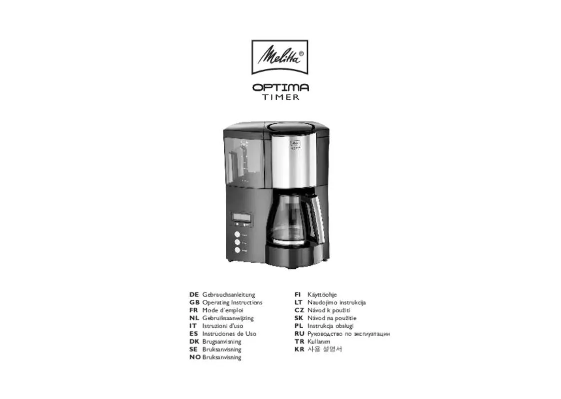 Mode d'emploi MELITTA OPTIMA TIMER100801 BK MELITTA