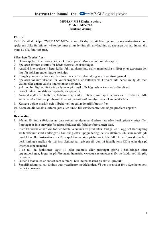 Mode d'emploi MPMAN MP-CL2