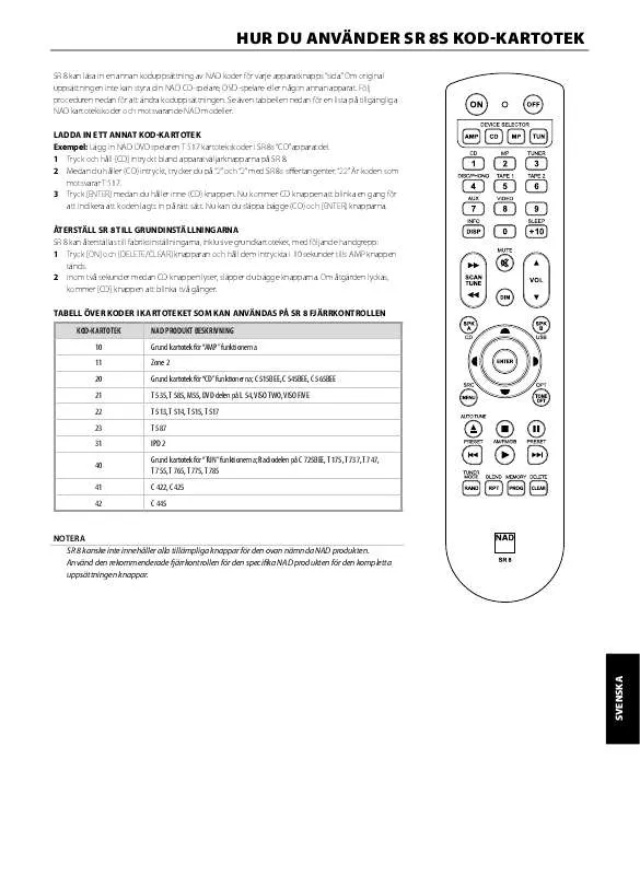 Mode d'emploi NAD SR8