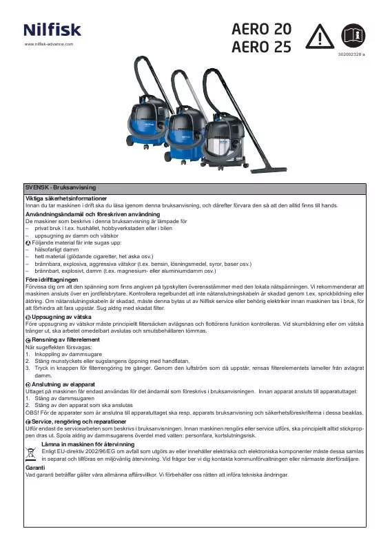 Mode d'emploi NILFISK AERO 20