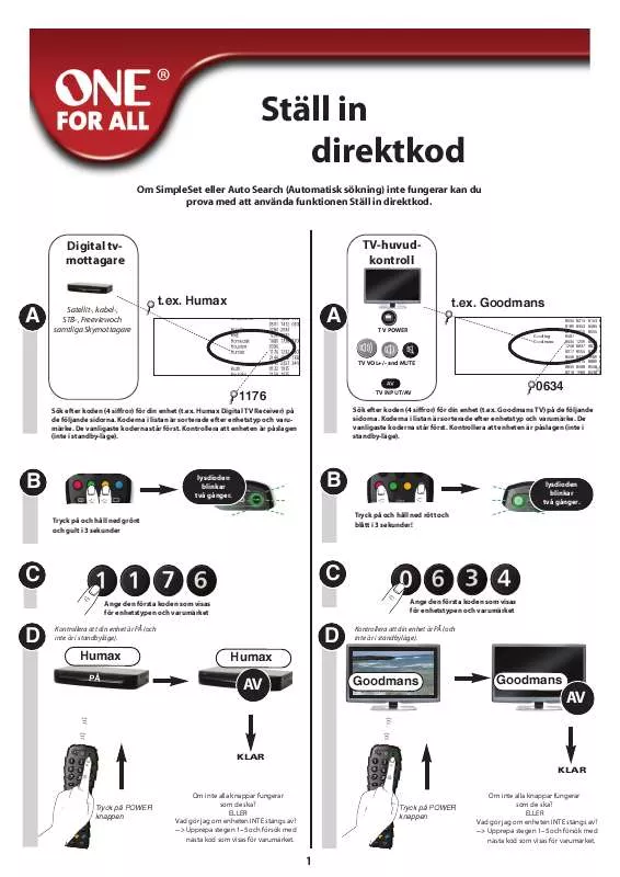 Mode d'emploi ONE FOR ALL URC-6420